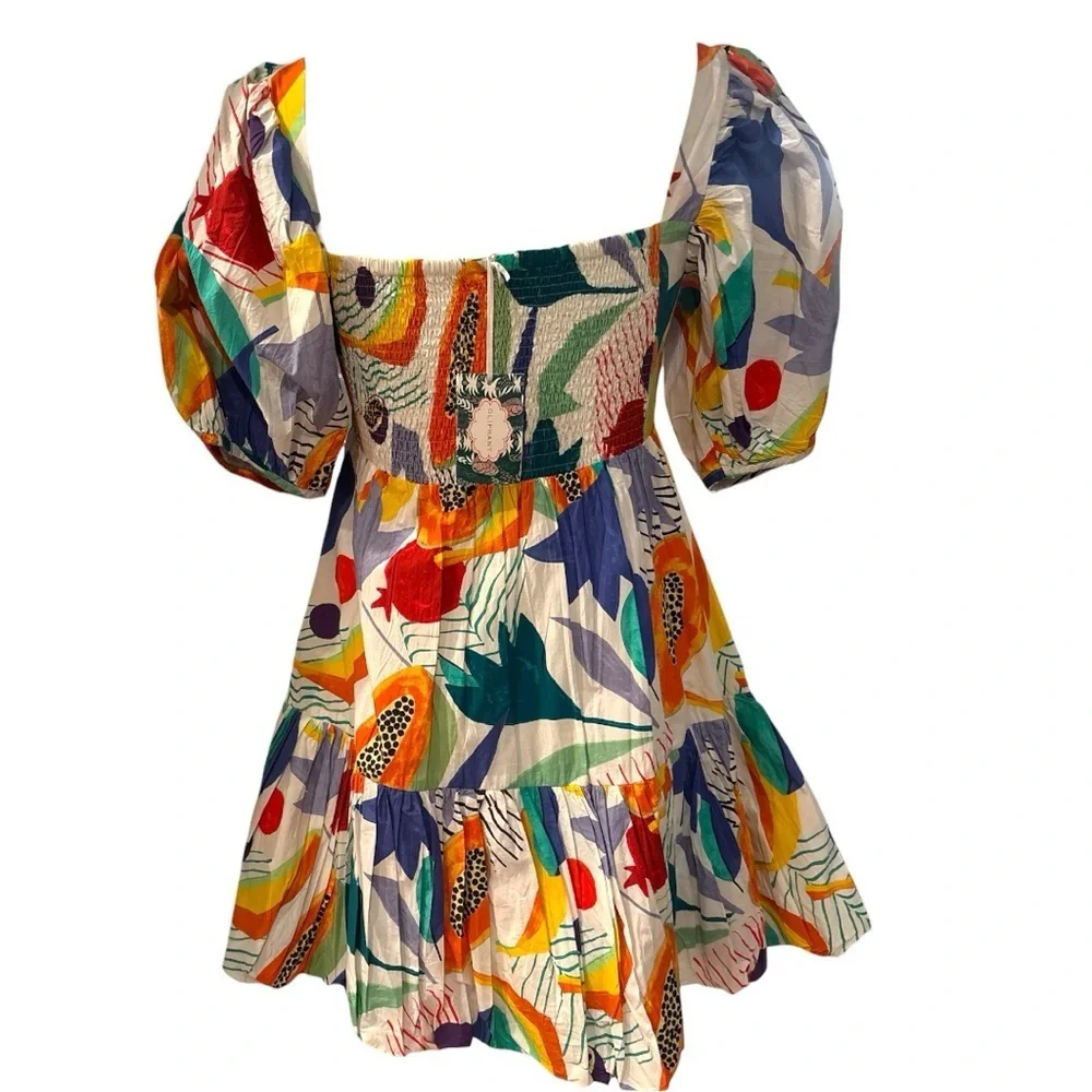 Oliphant Dress Bubble Hem Mini Dress XS Papaya Print Multicolor NWT 🍍 - Picture 3 of 7